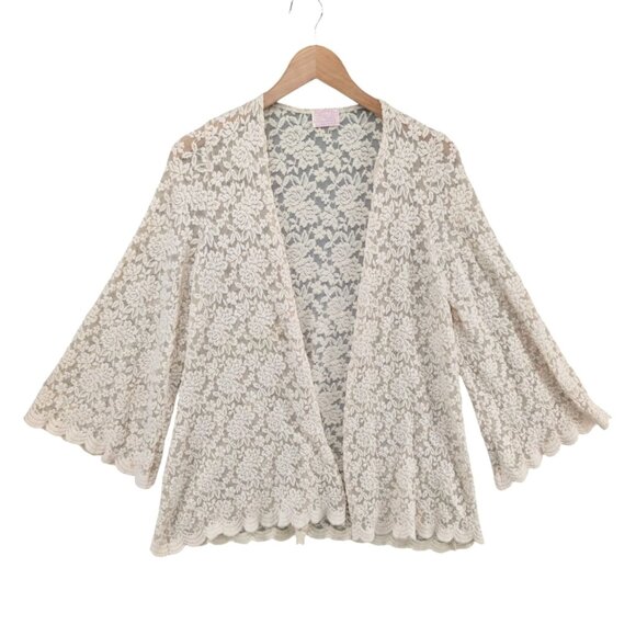 Audrey 3 plus 1 Open Cardigan Womens Cream Boho Lace Flare Sleeve Size S - Picture 1 of 8